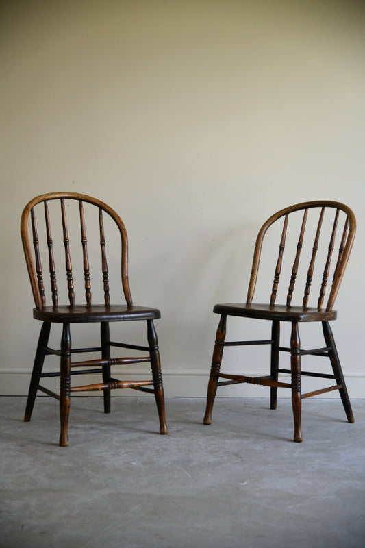 Pair Antique Country Style Stick Back Kitchen Chairs