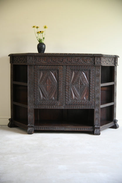 Antique Dark Oak Carved Credence Cupboard