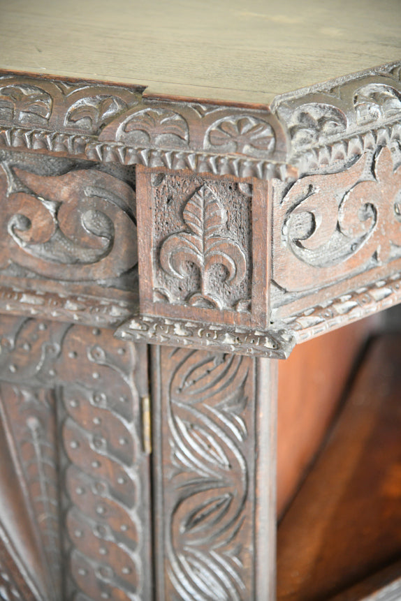 Antique Dark Oak Carved Credence Cupboard