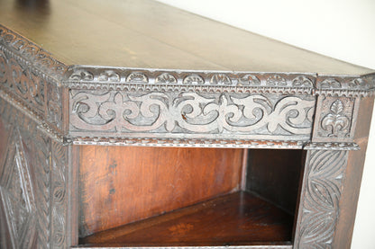 Antique Dark Oak Carved Credence Cupboard