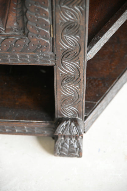 Antique Dark Oak Carved Credence Cupboard