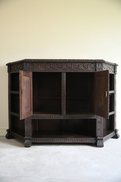 Antique Dark Oak Carved Credence Cupboard