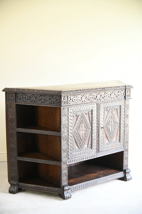 Antique Dark Oak Carved Credence Cupboard