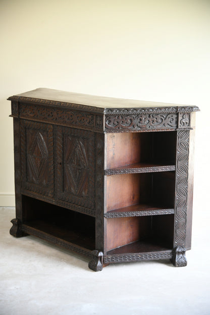 Antique Dark Oak Carved Credence Cupboard