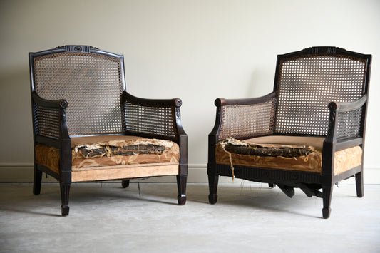 Pair Antique Bergere Armchairs