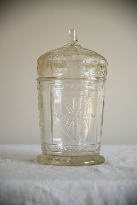 Vintage Glass Silver Jubilee George V Commemorative Lidded Jar