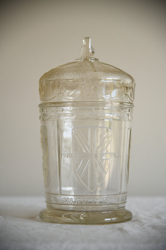 Vintage Glass Silver Jubilee George V Commemorative Lidded Jar