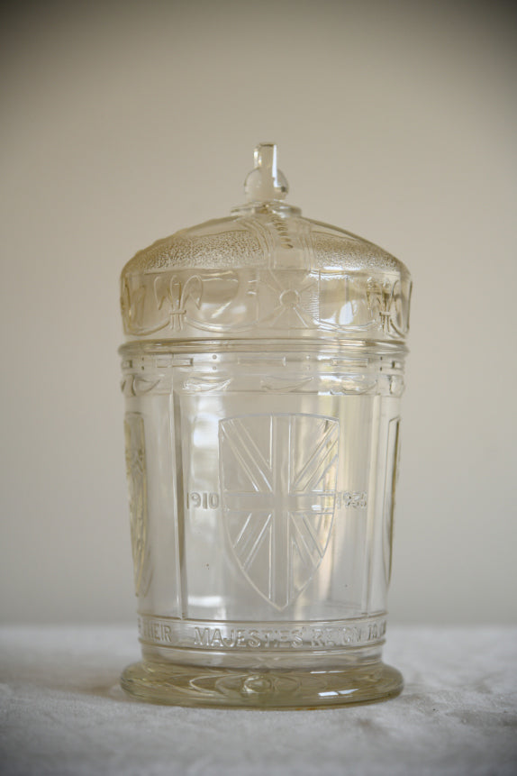 Vintage Glass Silver Jubilee George V Commemorative Lidded Jar