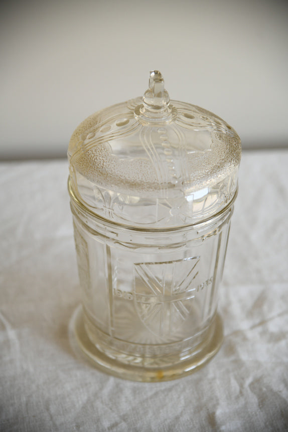 Vintage Glass Silver Jubilee George V Commemorative Lidded Jar