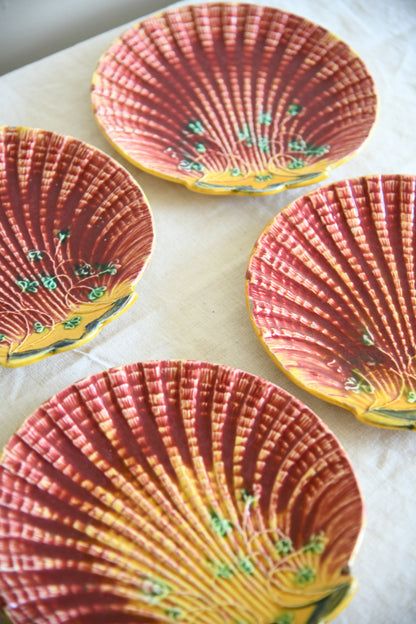 Set 4 Antique Majolica Shell Plates