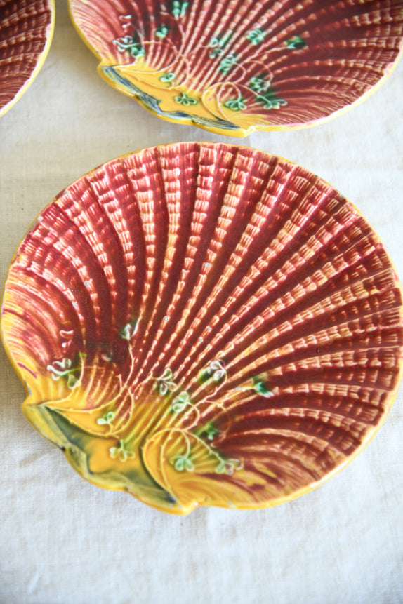 Set 4 Antique Majolica Shell Plates