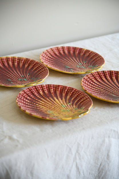 Set 4 Antique Majolica Shell Plates