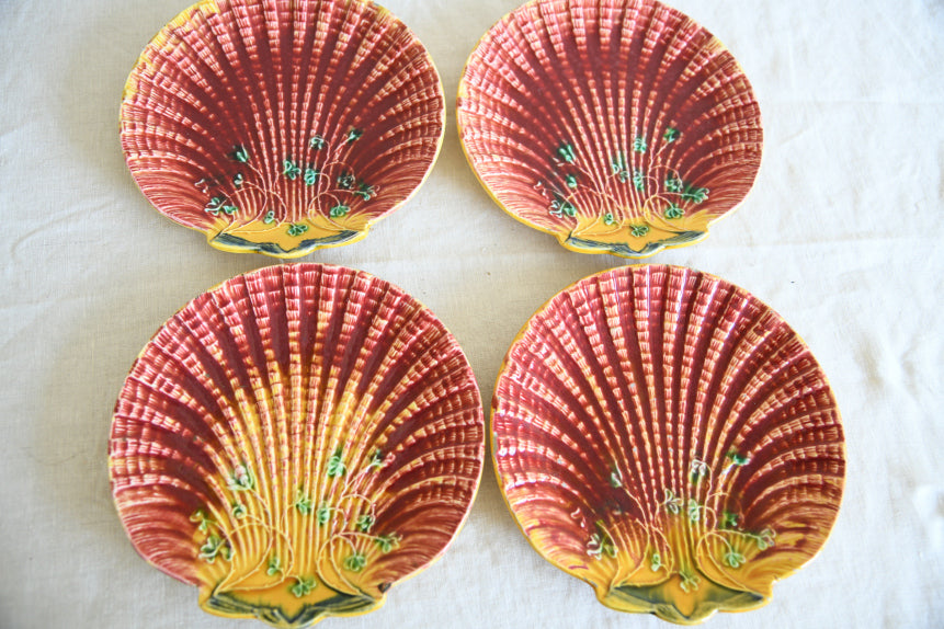 Set 4 Antique Majolica Shell Plates