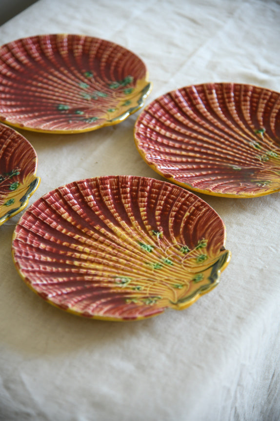 Set 4 Antique Majolica Shell Plates