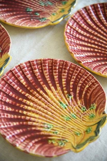 Set 4 Antique Majolica Shell Plates