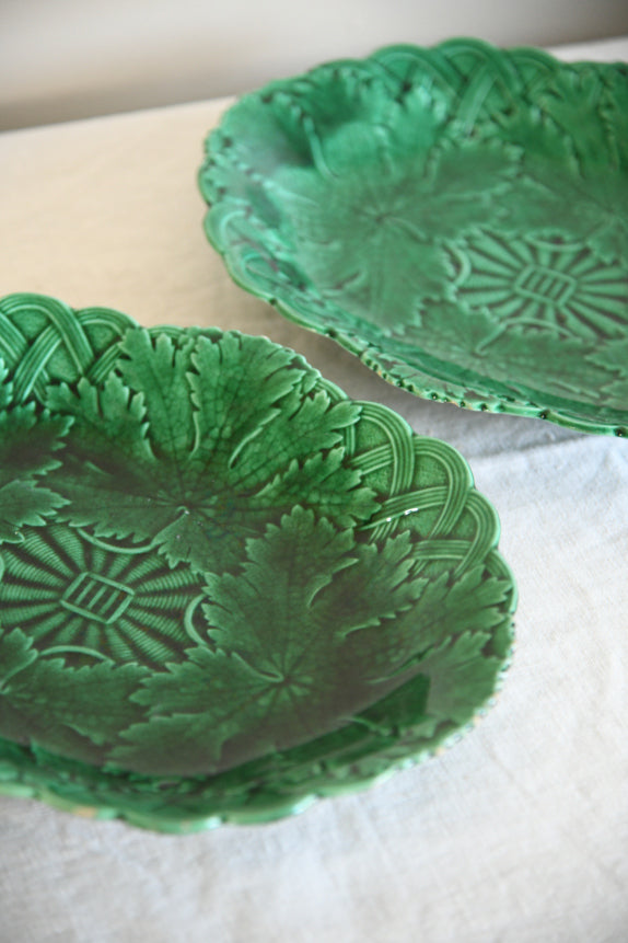 Pair Wedgwood Green Majolica Serving Plates