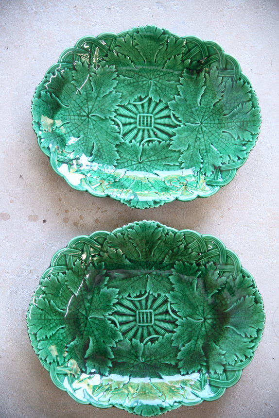 Pair Wedgwood Green Majolica Serving Plates