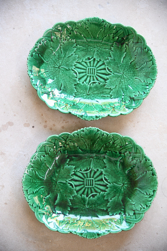 Pair Wedgwood Green Majolica Serving Plates