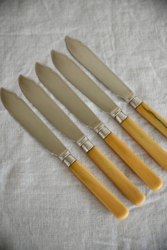 5 Vintage Faux Bone Fish Knives