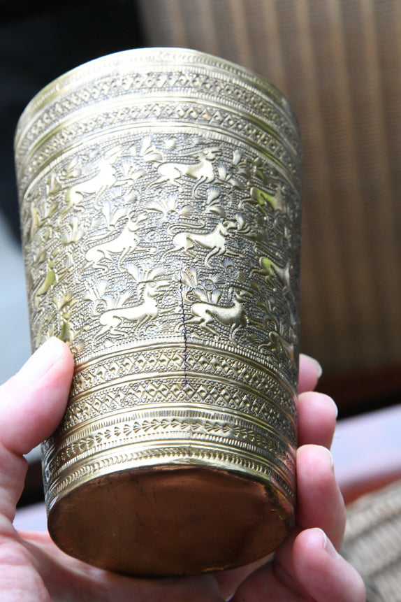 Indian Brass Beaker & Small Bowl