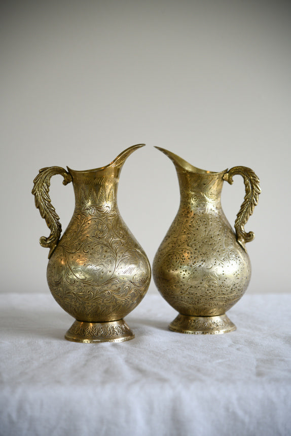 Pair Engraved Indian Brass Jugs