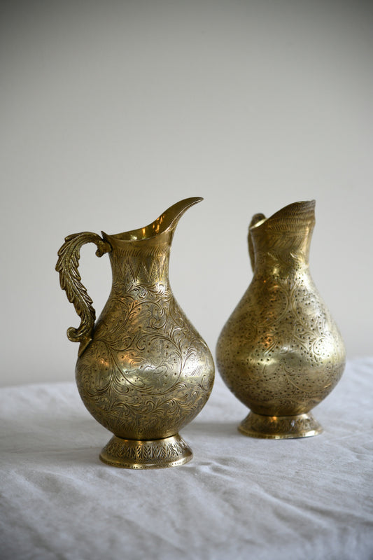 Pair Engraved Indian Brass Jugs