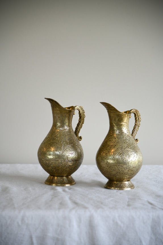 Pair Engraved Indian Brass Jugs