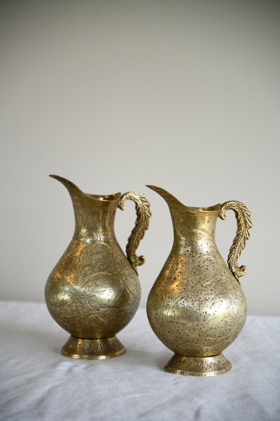 Pair Engraved Indian Brass Jugs