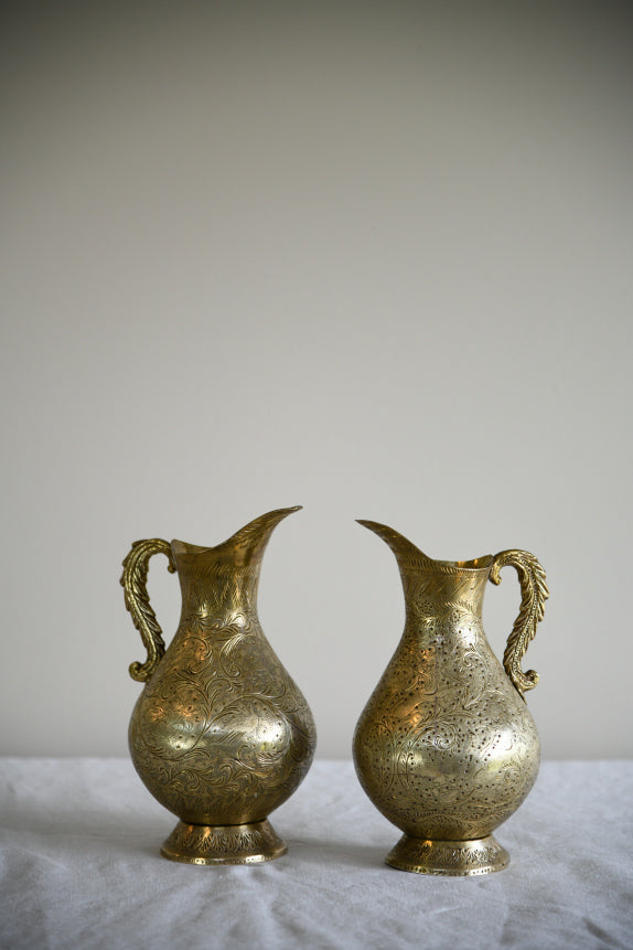 Pair Engraved Indian Brass Jugs