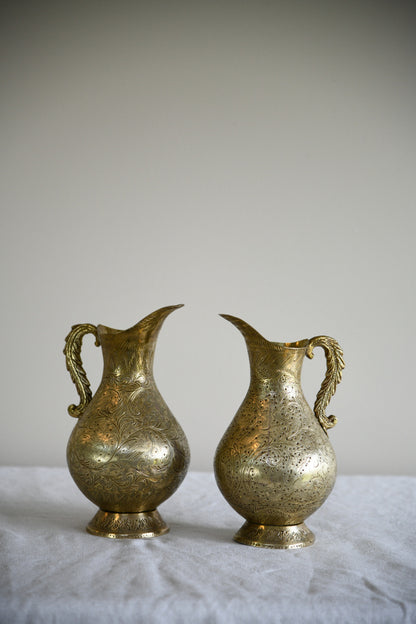 Pair Engraved Indian Brass Jugs