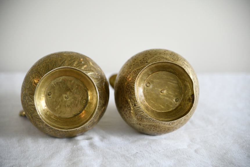 Pair Engraved Indian Brass Jugs