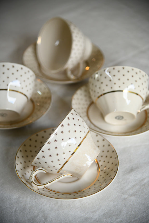 4 Vintage John Maddock Ivory Ware Cups & Saucers