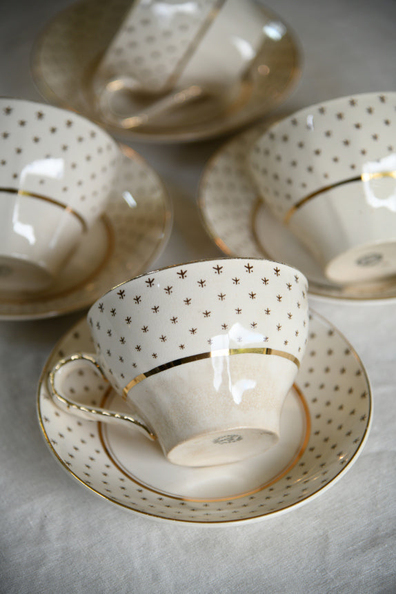 4 Vintage John Maddock Ivory Ware Cups & Saucers
