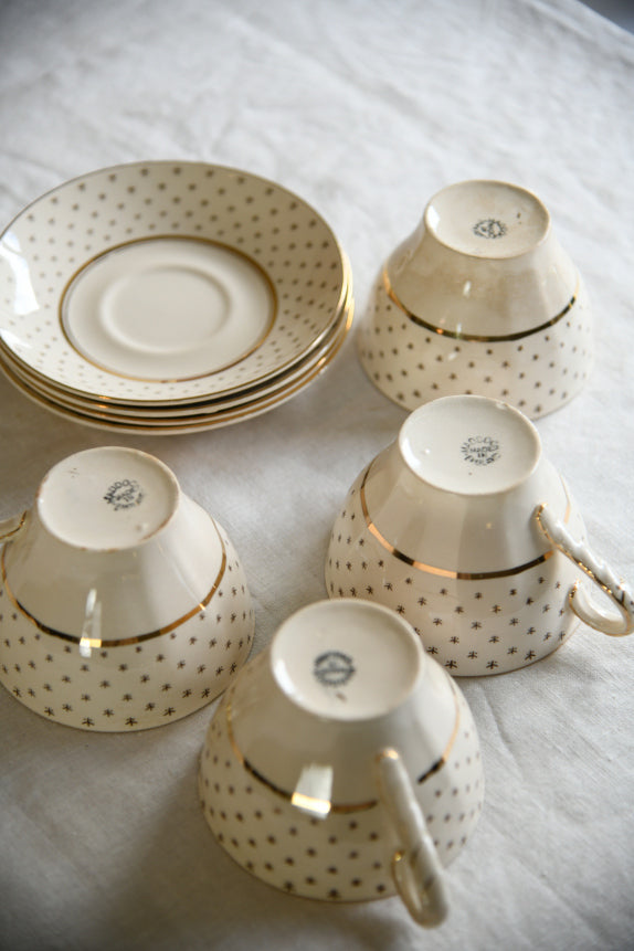 4 Vintage John Maddock Ivory Ware Cups & Saucers