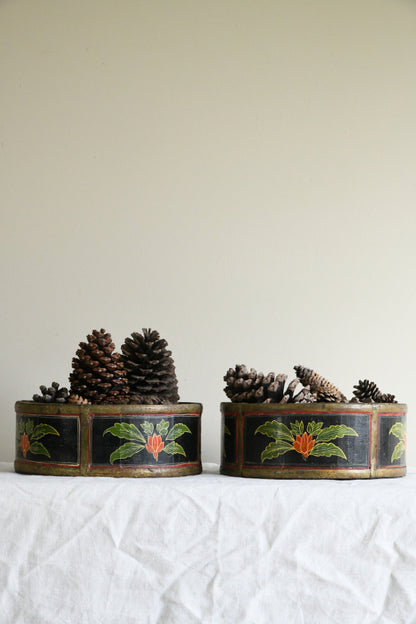 Pair Indian Painted Wooden Bowls