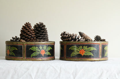 Pair Indian Painted Wooden Bowls