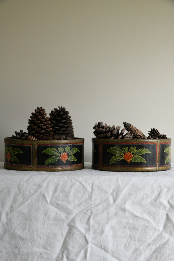 Pair Indian Painted Wooden Bowls