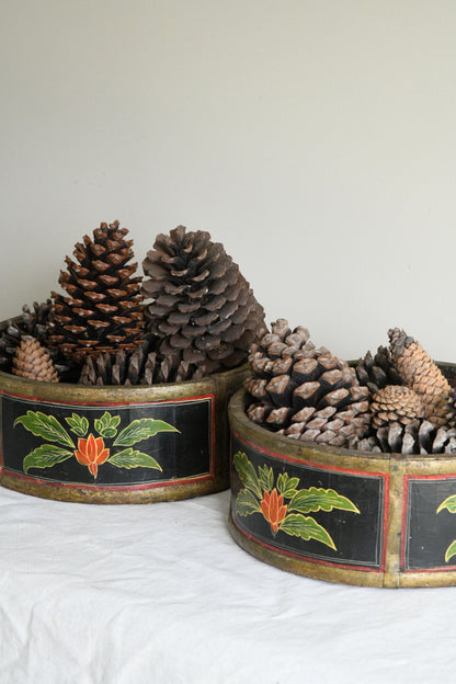 Pair Indian Painted Wooden Bowls