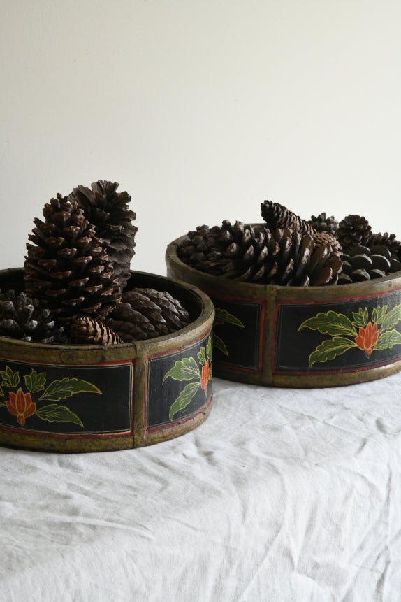 Pair Indian Painted Wooden Bowls