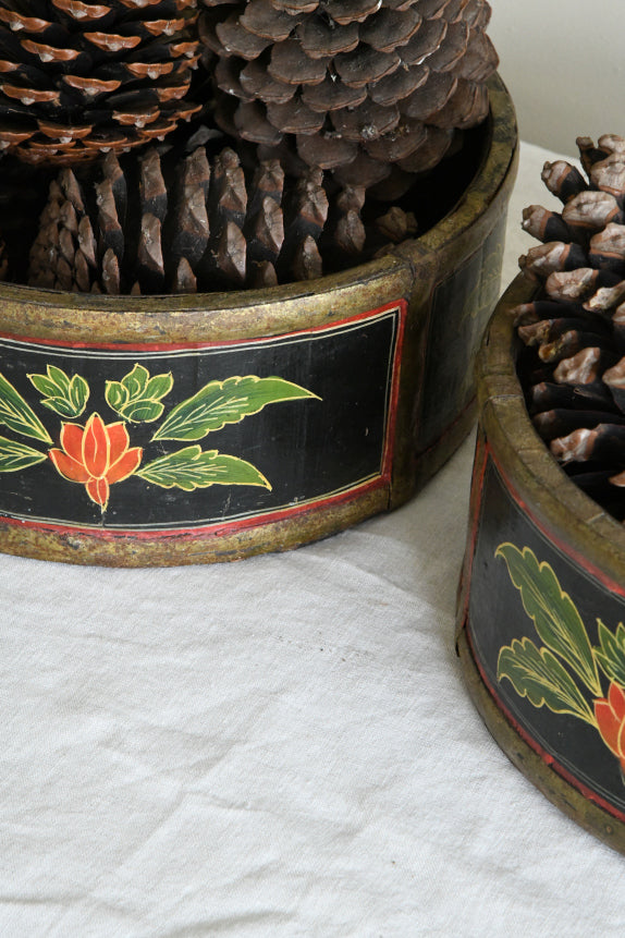 Pair Indian Painted Wooden Bowls