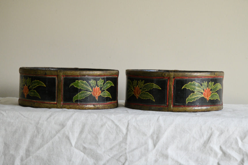 Pair Indian Painted Wooden Bowls