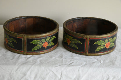 Pair Indian Painted Wooden Bowls