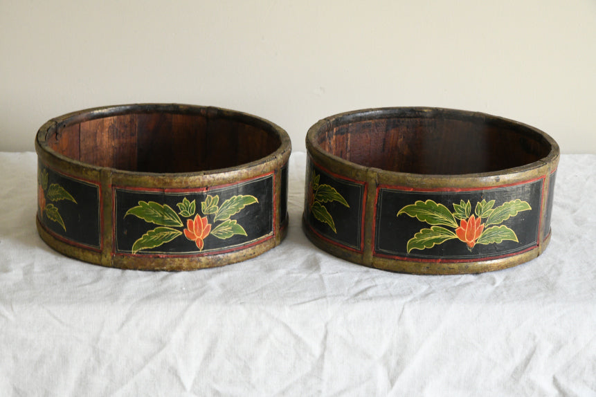 Pair Indian Painted Wooden Bowls