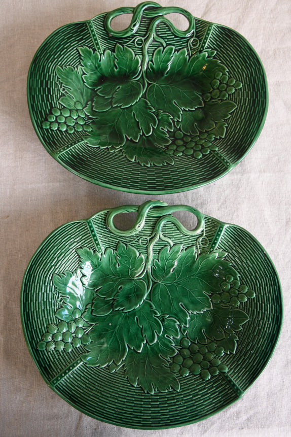 Pair Davenport Green Majolica Dishes