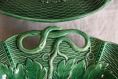 Pair Davenport Green Majolica Dishes