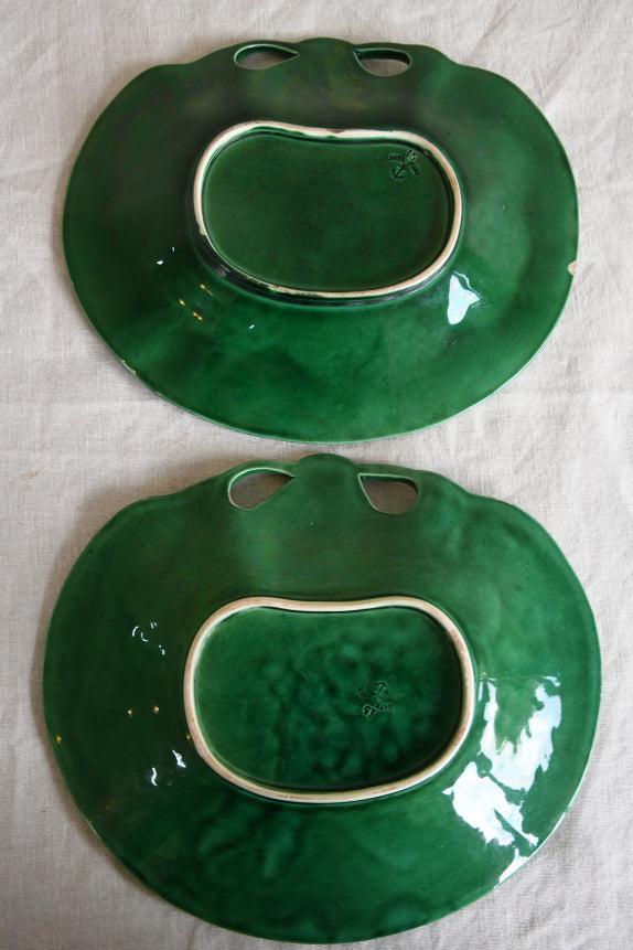 Pair Davenport Green Majolica Dishes