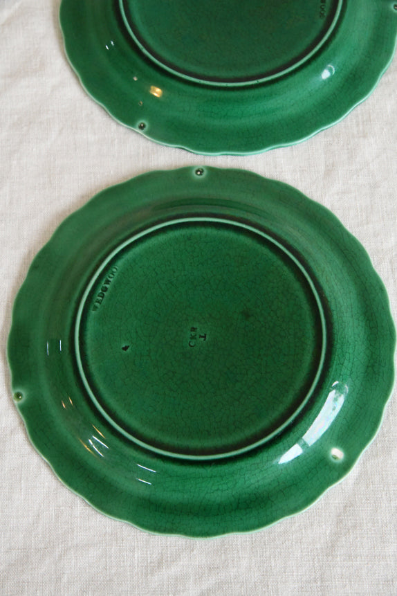 Pair Wedgwood Green Majolica Sunflower Side Plates