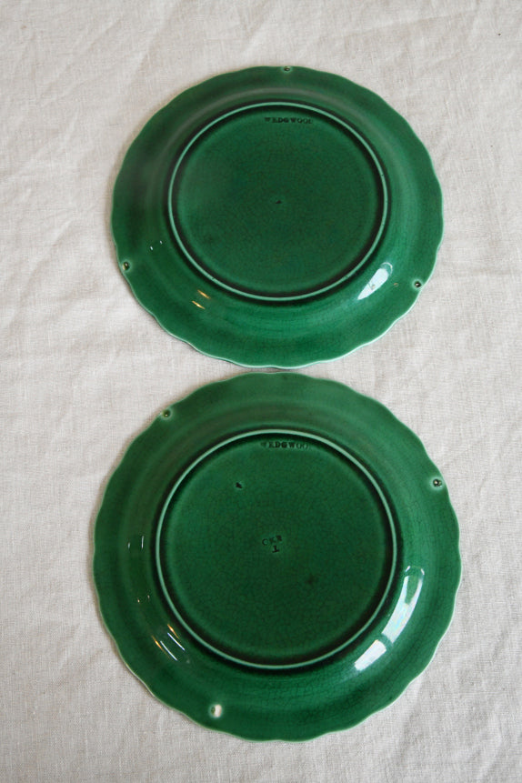 Pair Wedgwood Green Majolica Sunflower Side Plates