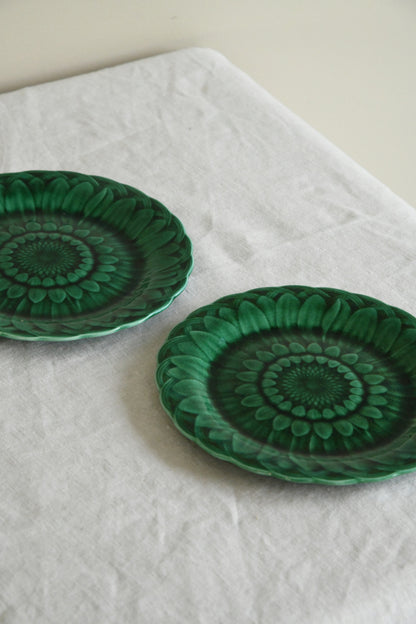 Pair Wedgwood Green Majolica Sunflower Side Plates