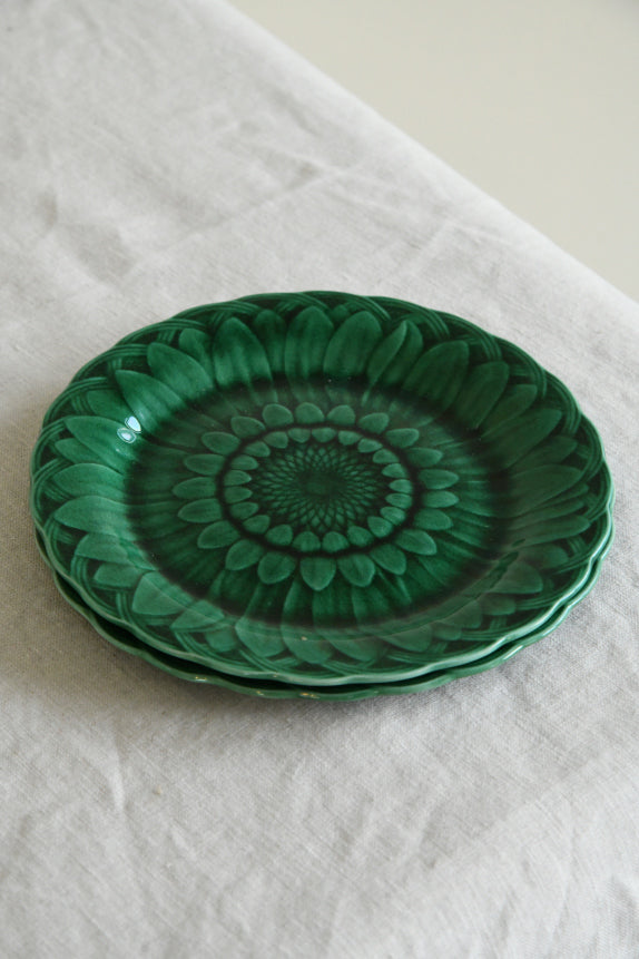 Pair Wedgwood Green Majolica Sunflower Side Plates